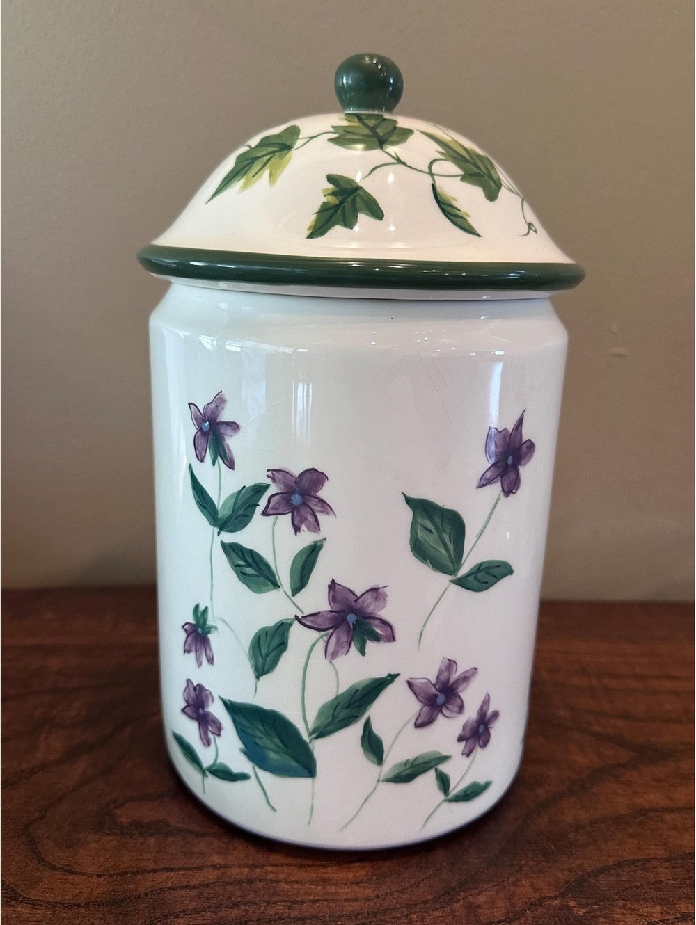 Waverly Garden Room Sweet Violets Purple Flower and Ivy Canister